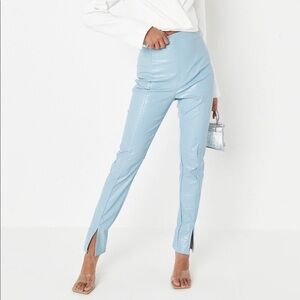 Missguided Blue Faux Leather Mock Croc Slim Leg Pants size 8